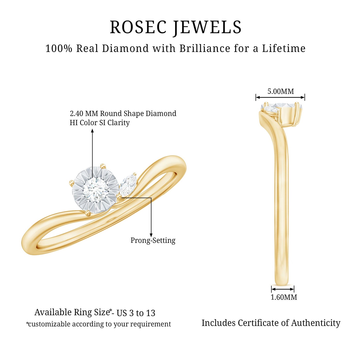 Certified Real Diamond Curved Promise Ring