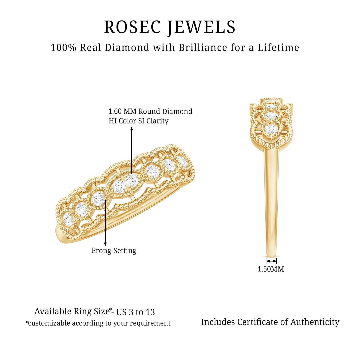 Vintage Inspired Natural Diamond Anniversary Ring