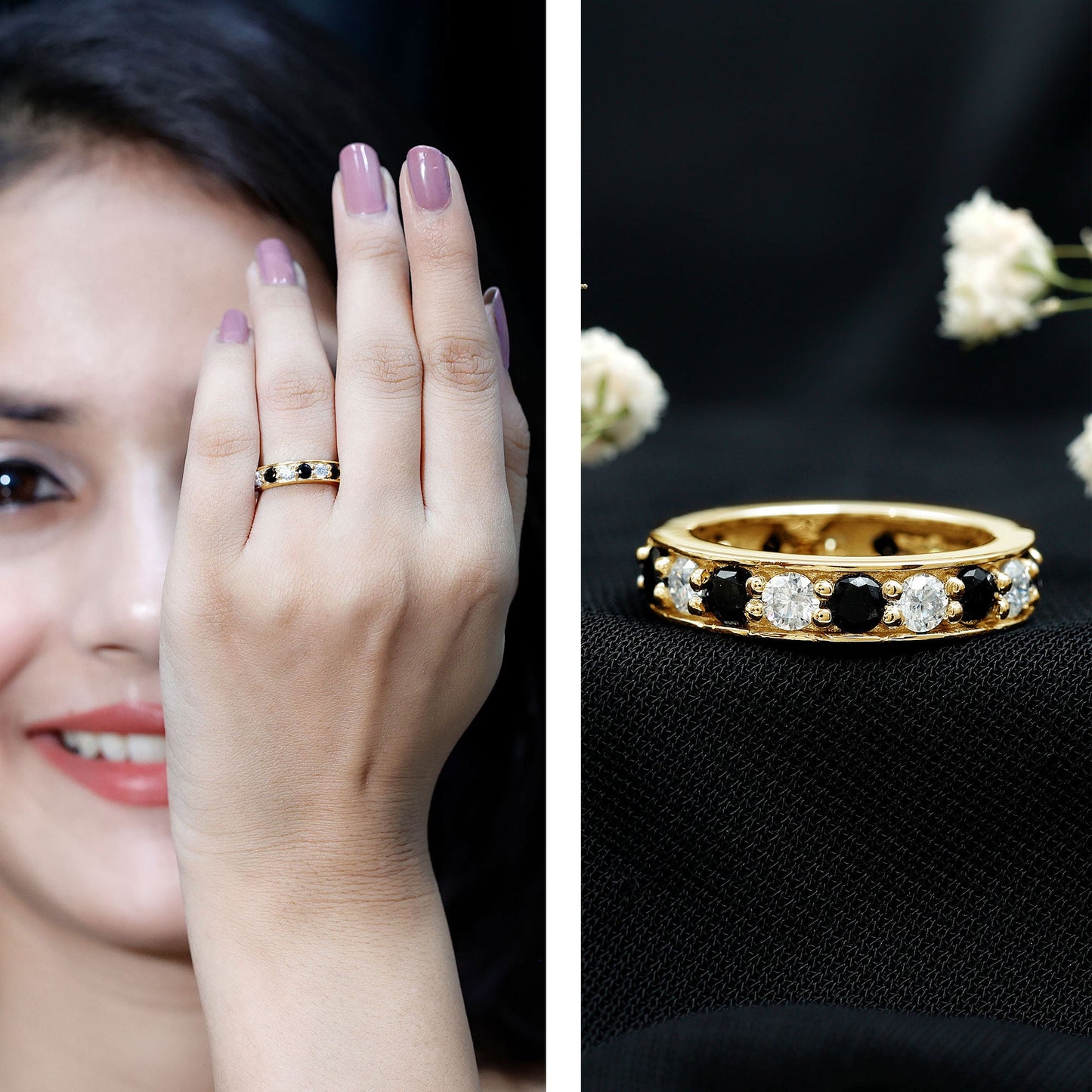 Certified Lab Grown Black Diamond Eternity Ring with Moissanite