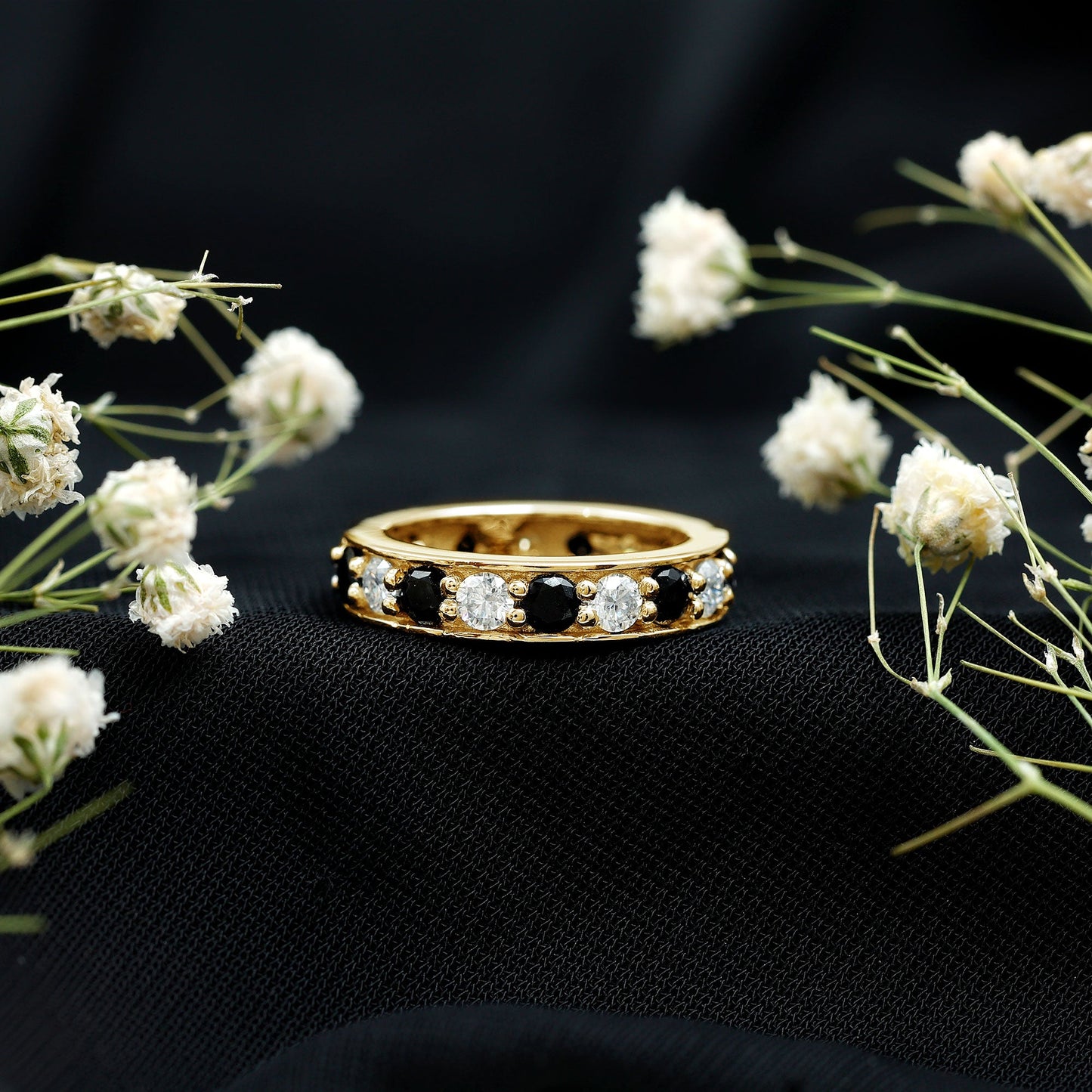 Certified Lab Grown Black Diamond Eternity Ring with Moissanite