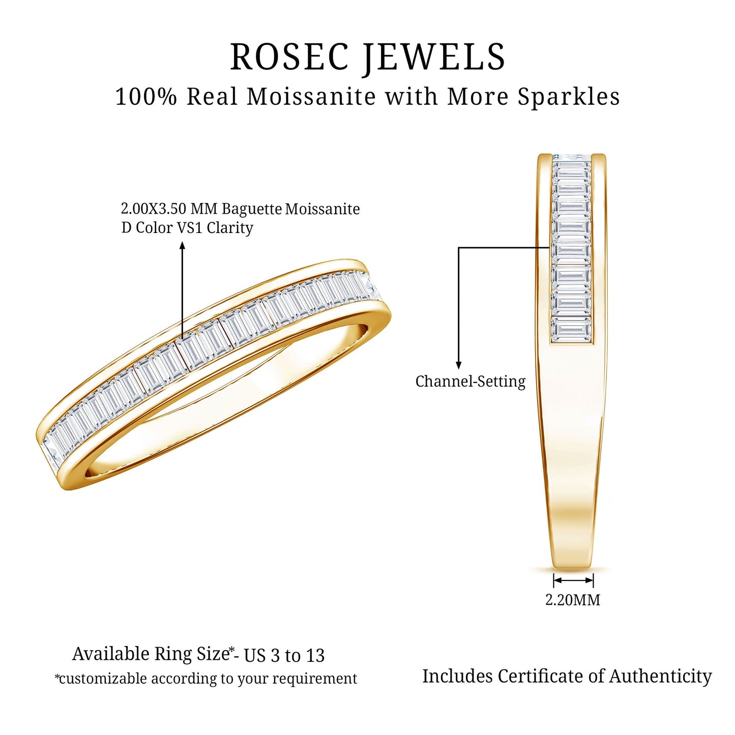 Channel Set Certified Moissanite Half Eternity Band Ring