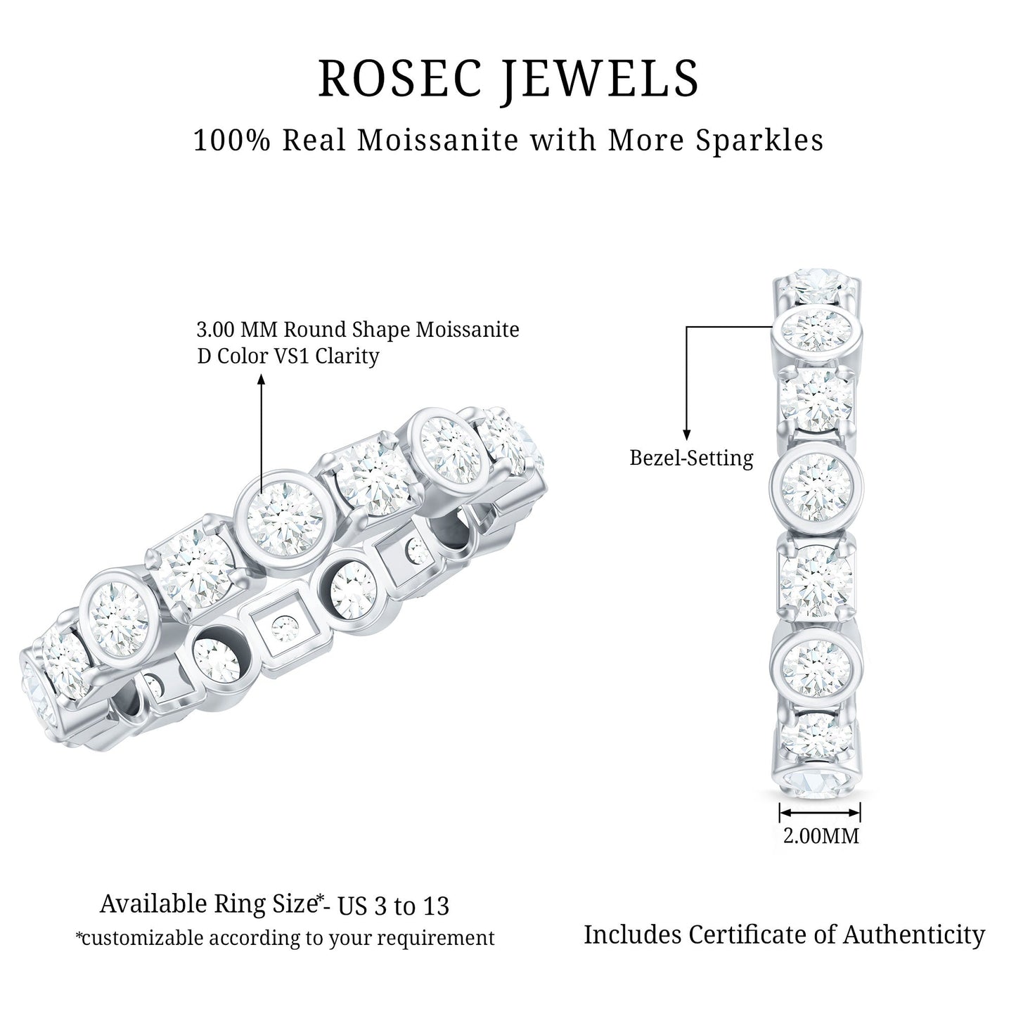 Round Moissanite Eternity Wedding Band with Certificate
