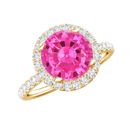 2.25 Carat Round Lab Grown Pink Sapphire and Diamond Engagement Ring