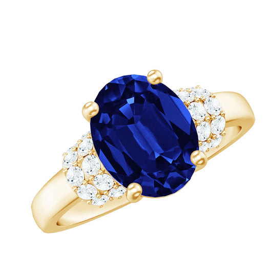 Certified 4 Carat Oval Lab Grown Blue Sapphire Engagement Ring with Diamonds