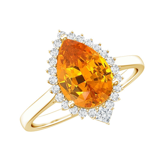 Certified 2.5 Carat Lab Grown Orange Sapphire Engagement Ring with Real Diamond Halo
