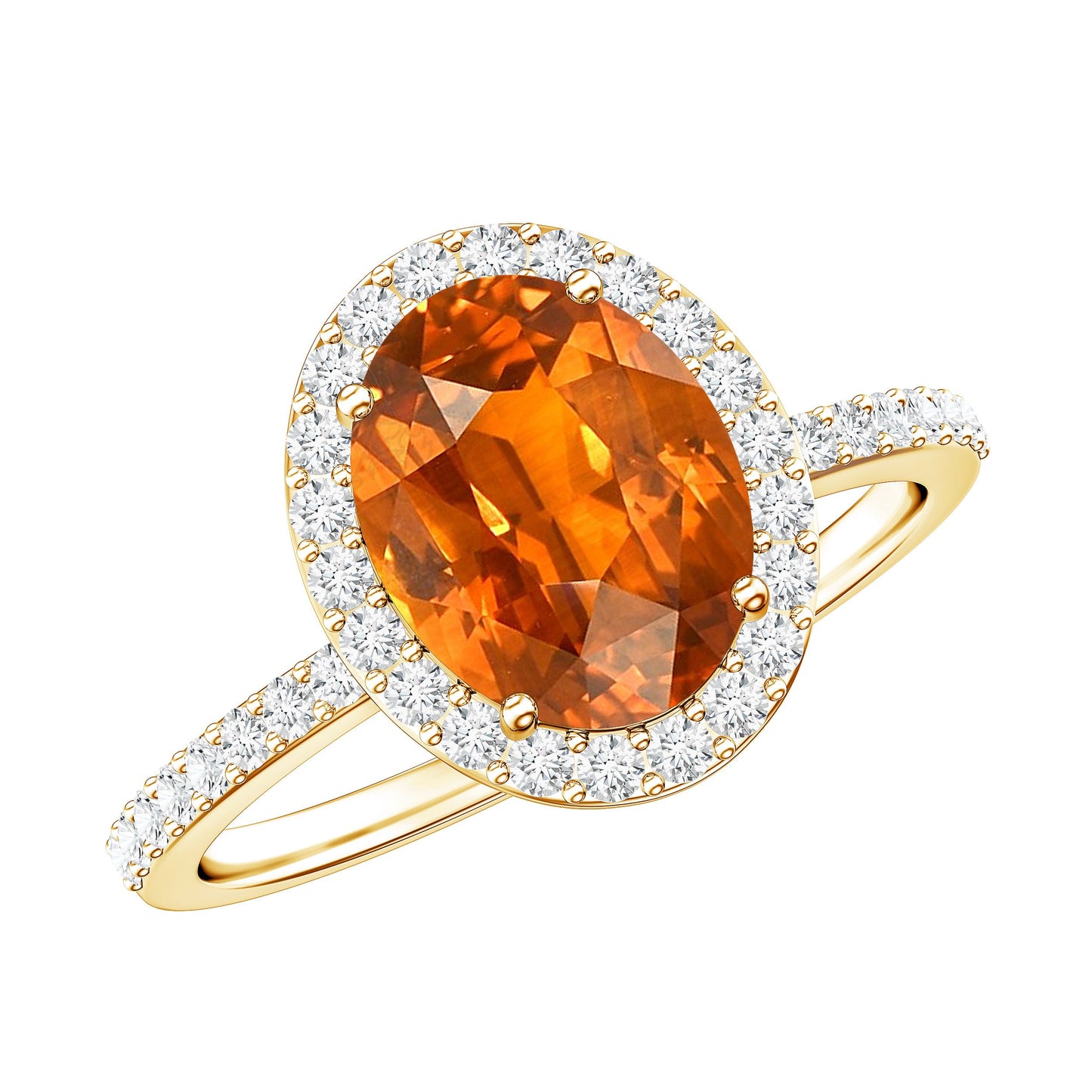 4 Carat Lab Grown Orange Sapphire Oval Engagement Ring with Diamond Halo