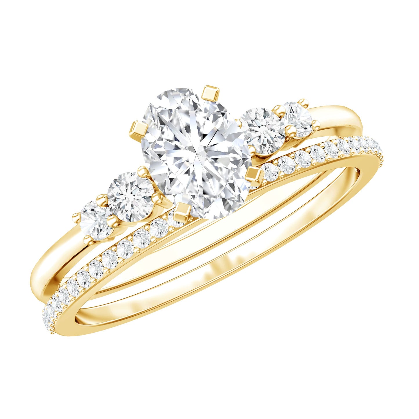 Certified 0.75 Carat Oval Lab Grown Diamond Wedding Bridal Ring Set