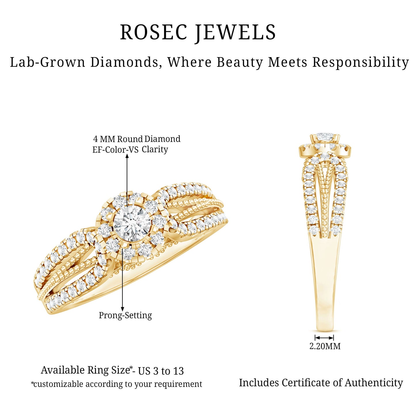 Certified Lab Grown Diamond Vintage Style Engagement Ring