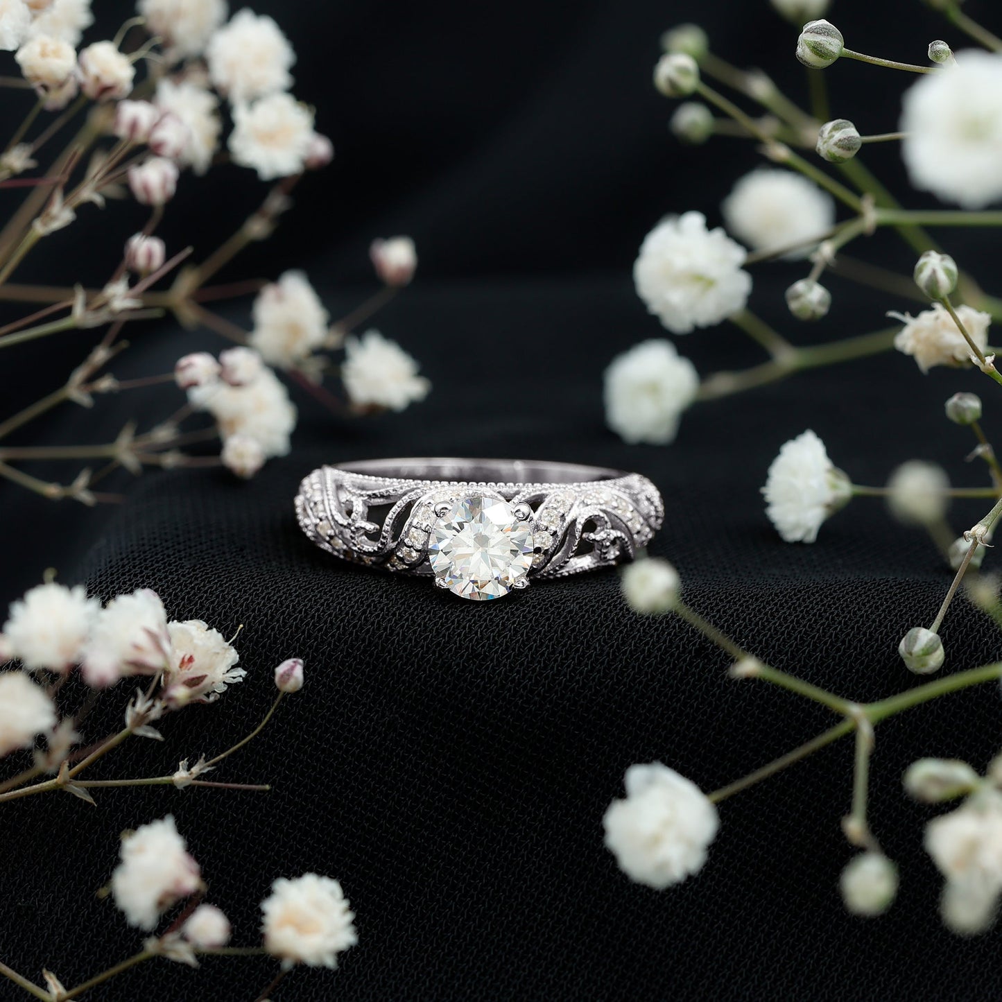 Certified 0.9 Carat Lab Grown Diamond Vintage Looking Engagement Ring