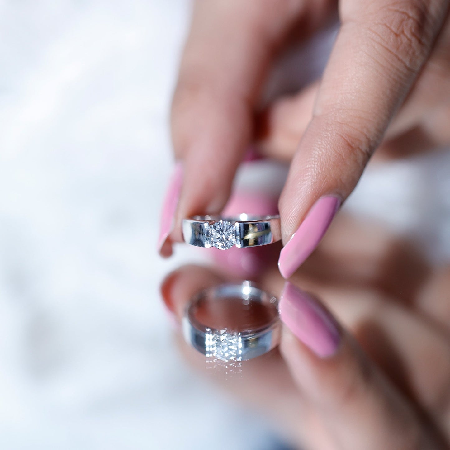 0.4 Carat Tension Mount Set Lab Grown Diamond Solitaire Band Ring