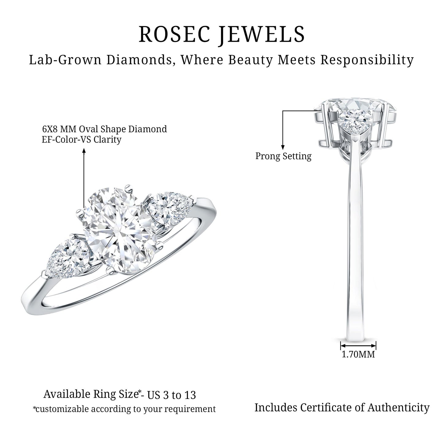 Lab Grown Diamond Past Present Future Engagement Ring For Women