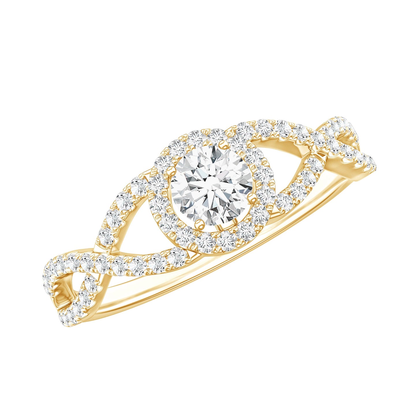 Certified Lab Grown Diamond Halo Criss Cross Engagement Ring