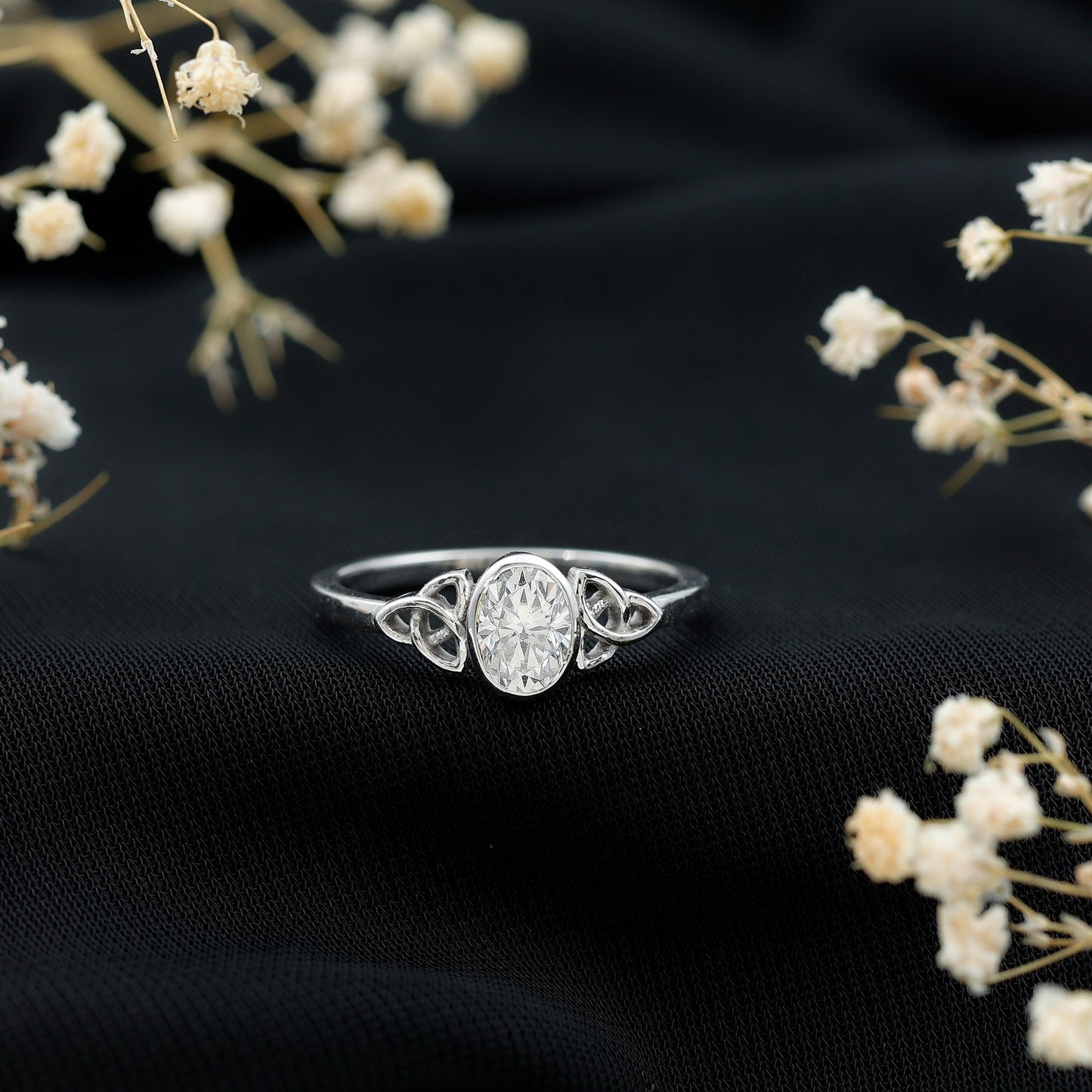 0.7 Carat Oval Lab Grown Diamond Celtic Knot Engagement Ring