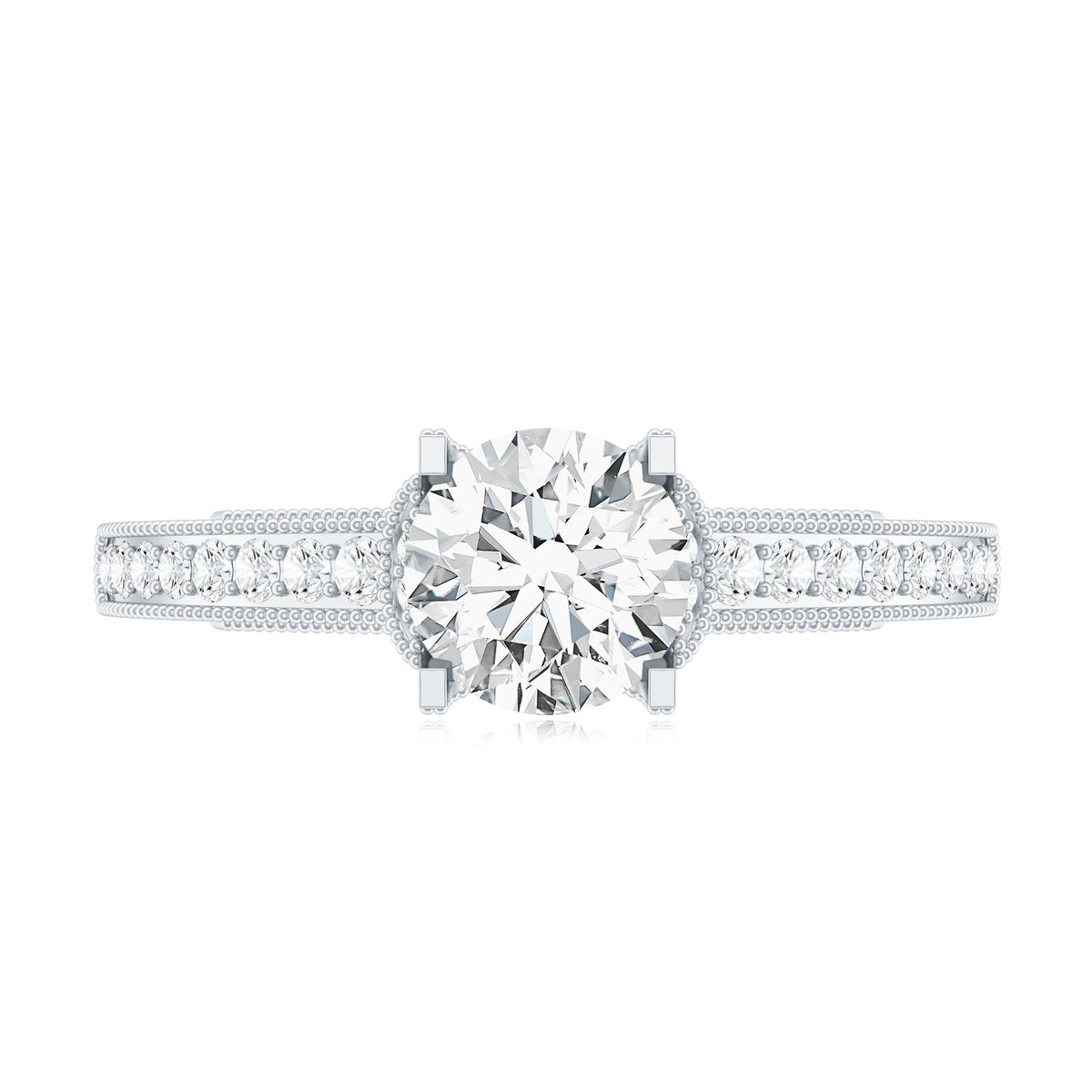 0.9 Carat Certified Lab Grown Diamond Round Engagement Ring With Side Stones