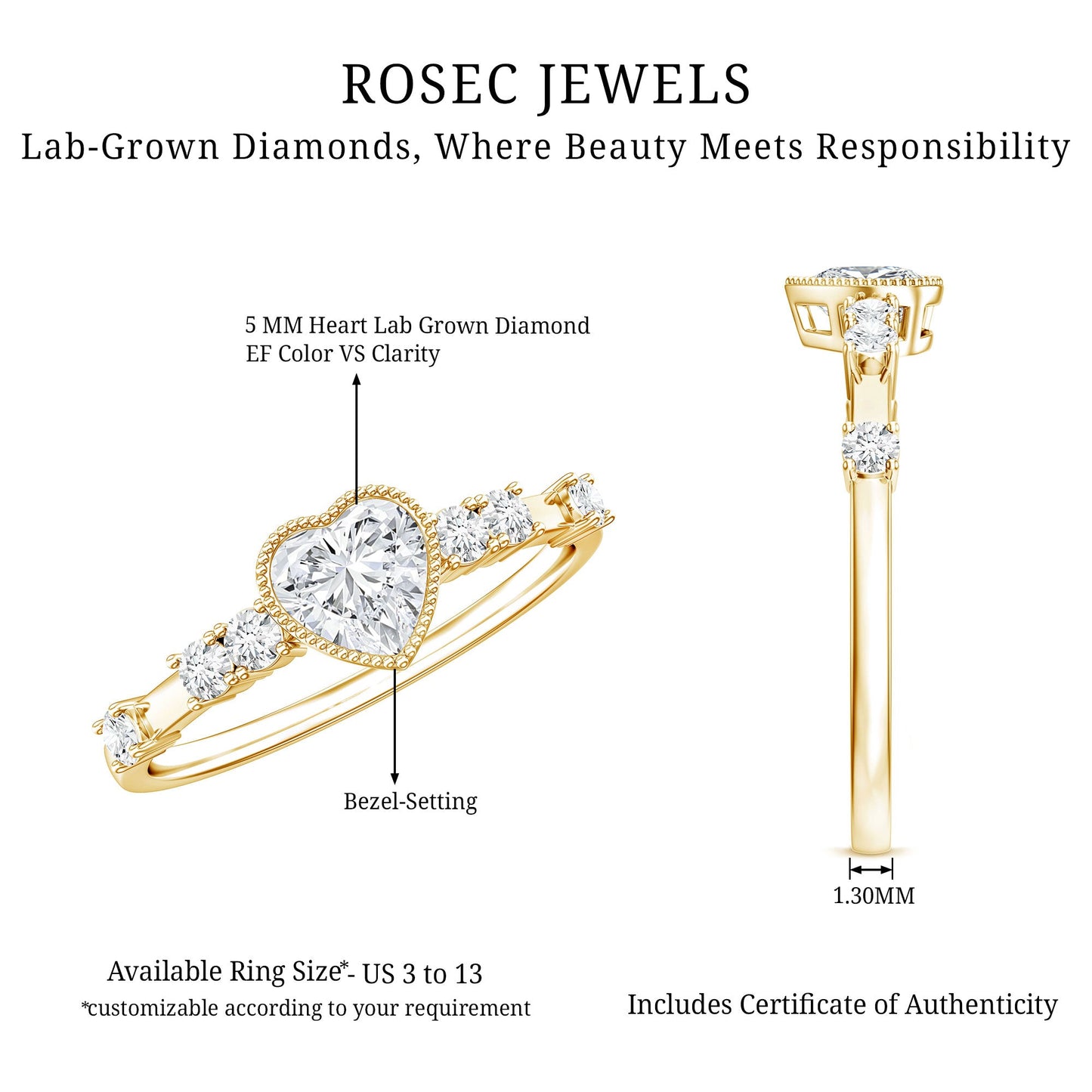 Bezel Set Lab Grown Diamond Heart Shaped Engagement Ring