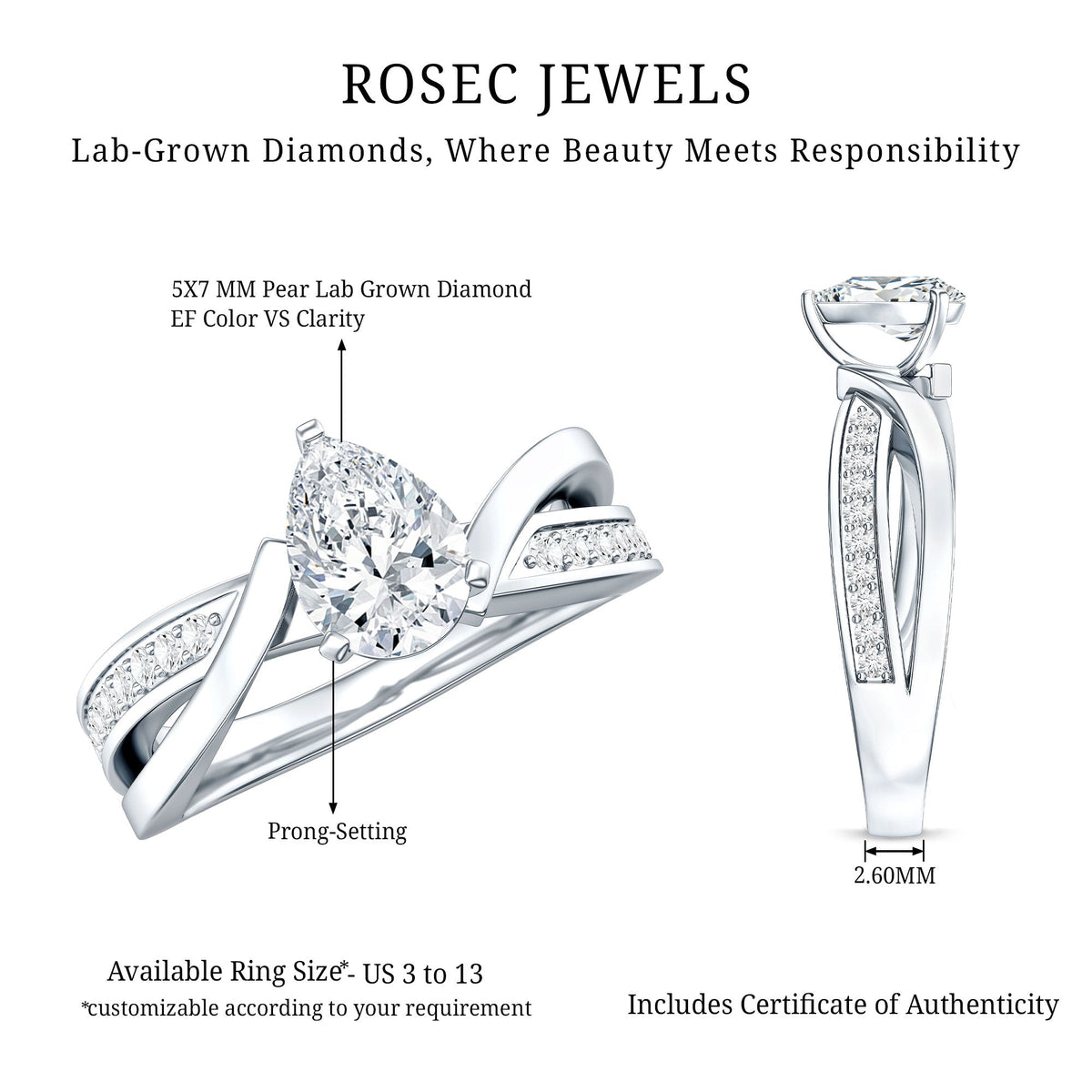 Certified 0.6 Carat Pear Cut Lab Grown Diamond Infinity Engagement Ring