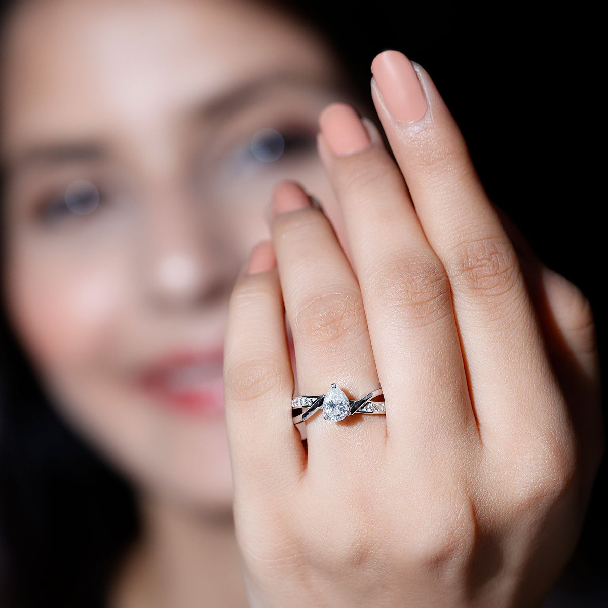 Certified 0.6 Carat Pear Cut Lab Grown Diamond Infinity Engagement Ring