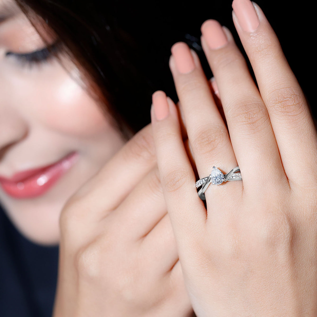 Certified 0.6 Carat Pear Cut Lab Grown Diamond Infinity Engagement Ring