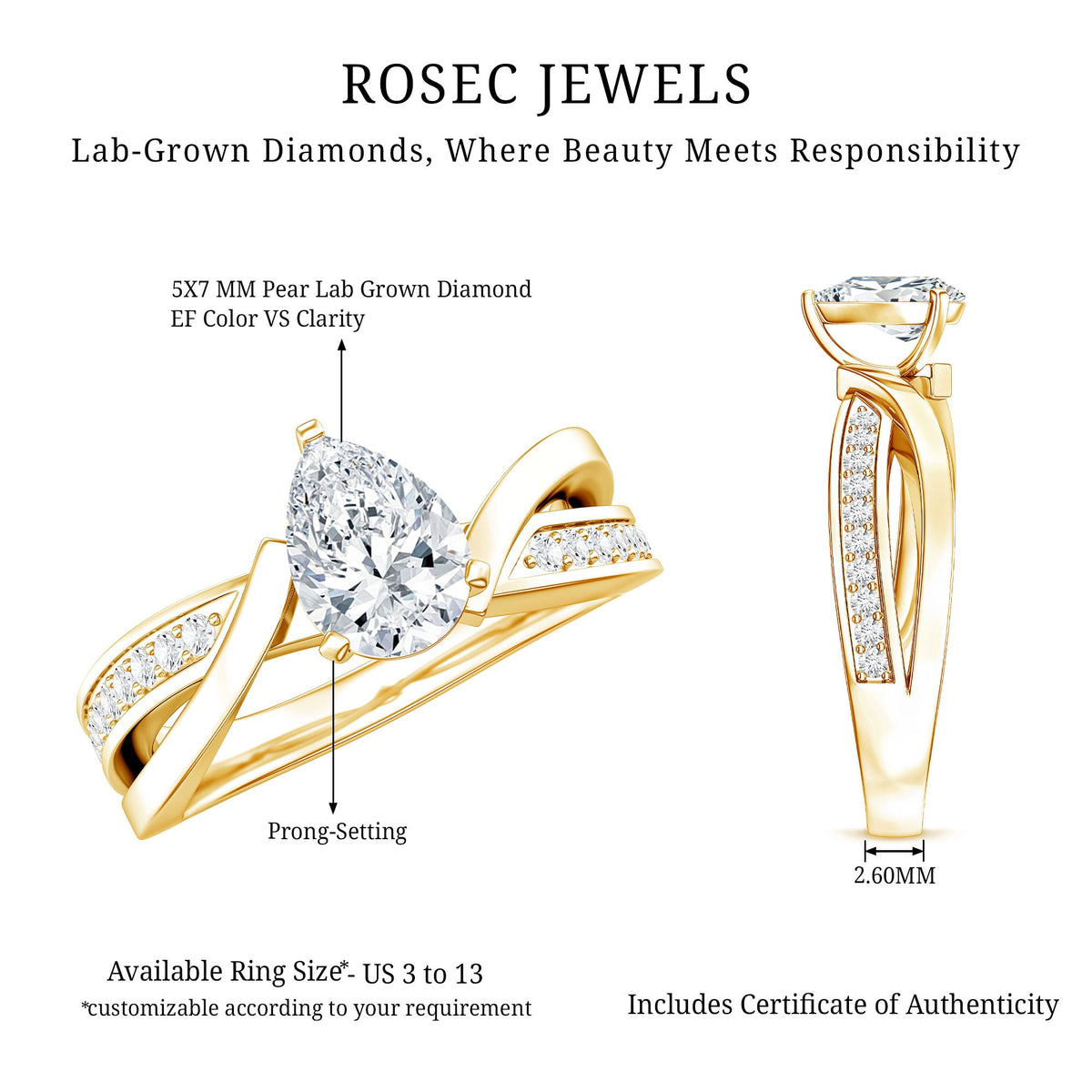 Certified 0.6 Carat Pear Cut Lab Grown Diamond Infinity Engagement Ring
