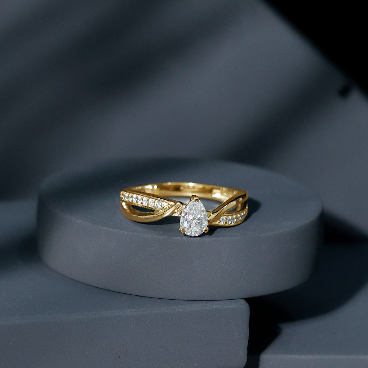 Certified 0.6 Carat Pear Cut Lab Grown Diamond Infinity Engagement Ring