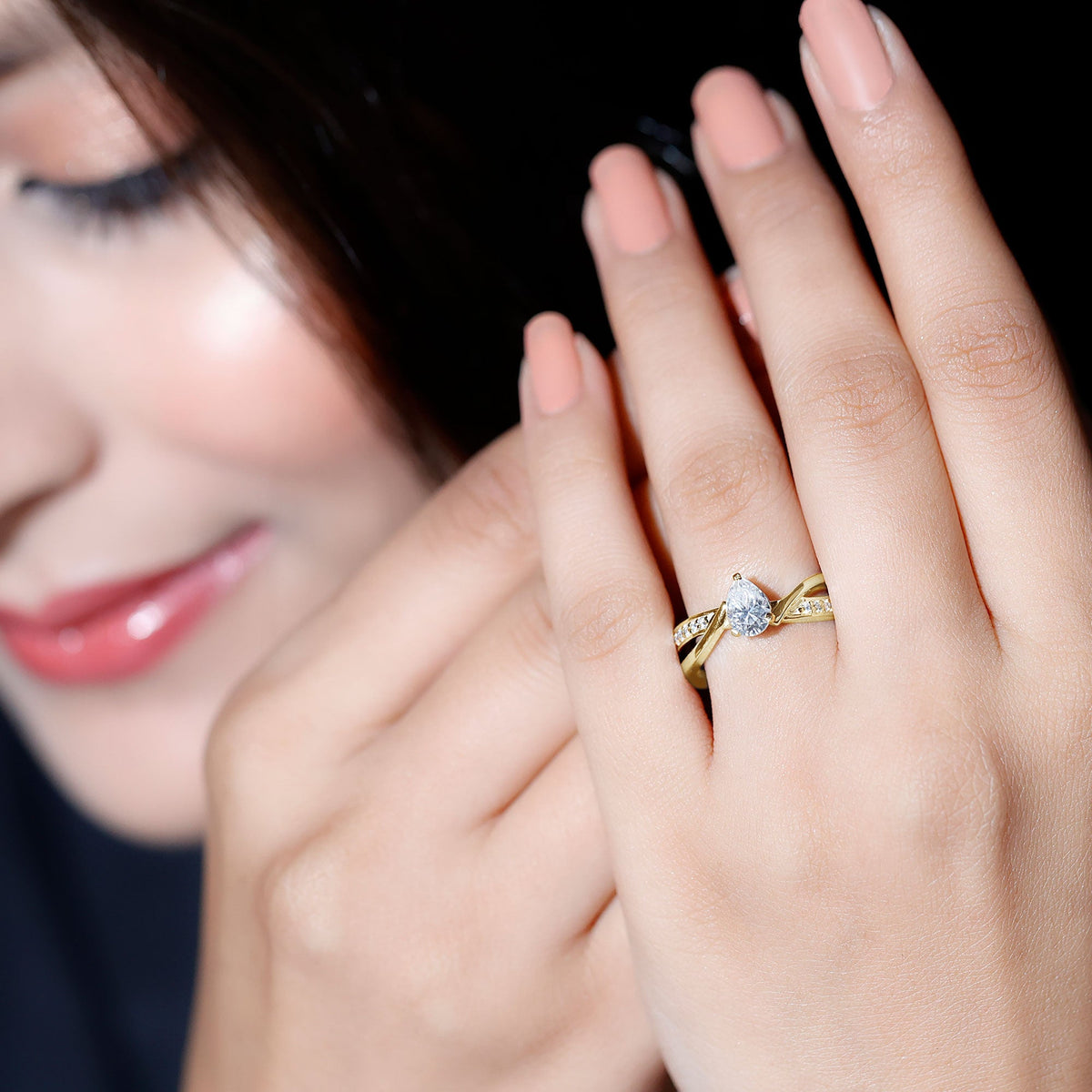 Certified 0.6 Carat Pear Cut Lab Grown Diamond Infinity Engagement Ring