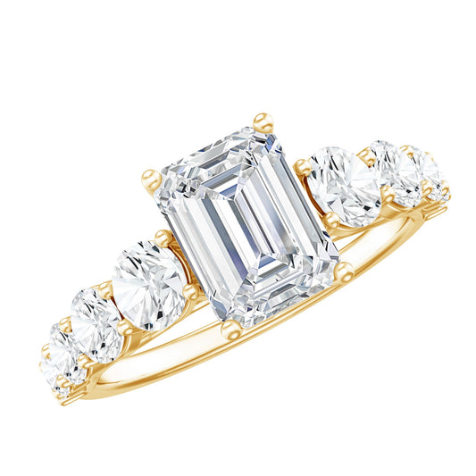 1.8 Carat Lab Grown Diamond Emerald Cut Engagement Ring With Side Stones