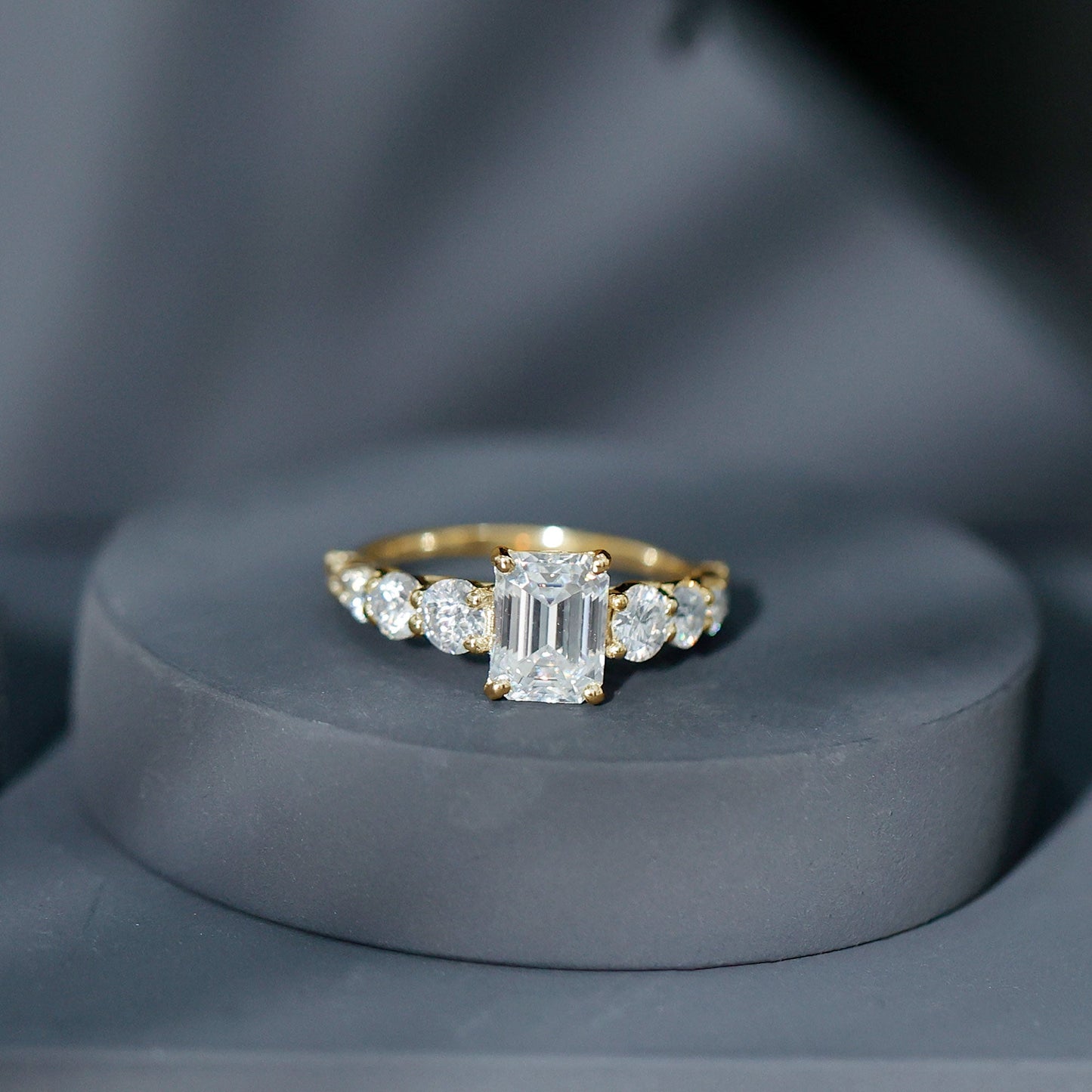 1.8 Carat Lab Grown Diamond Emerald Cut Engagement Ring With Side Stones