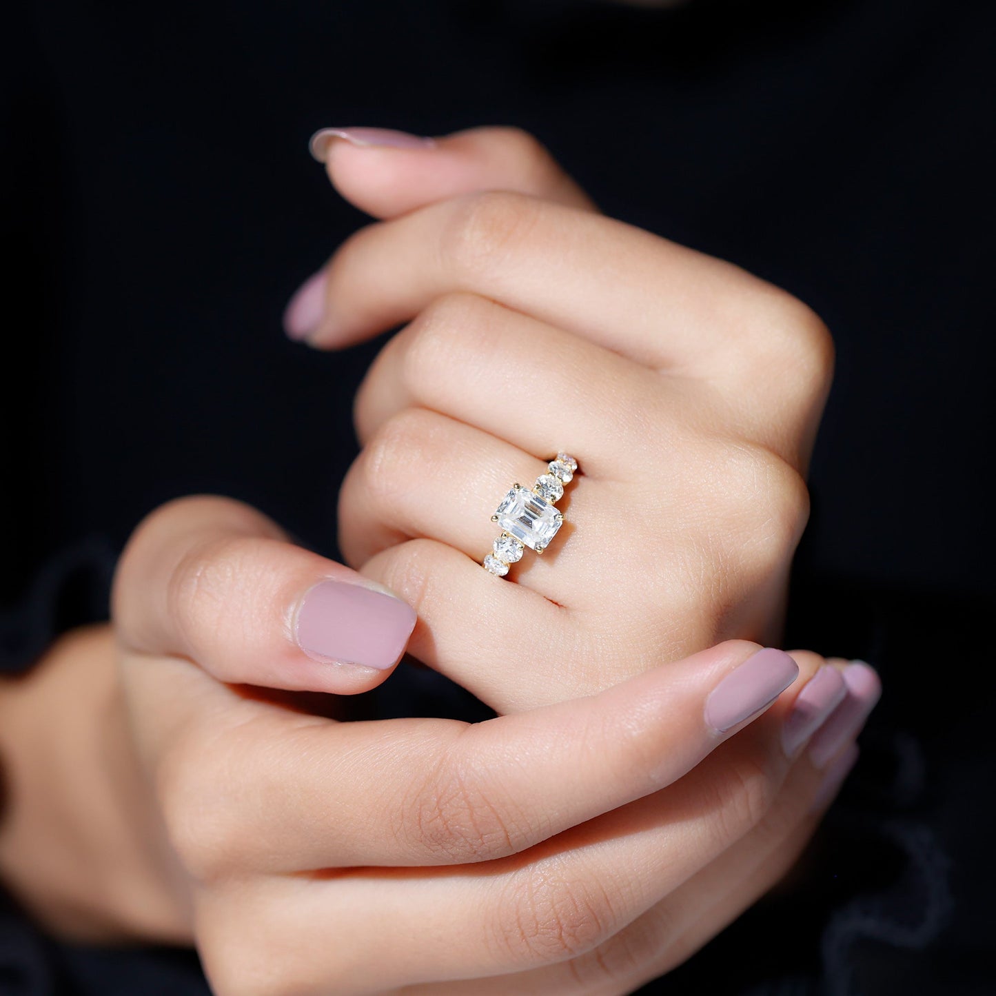 1.8 Carat Lab Grown Diamond Emerald Cut Engagement Ring With Side Stones