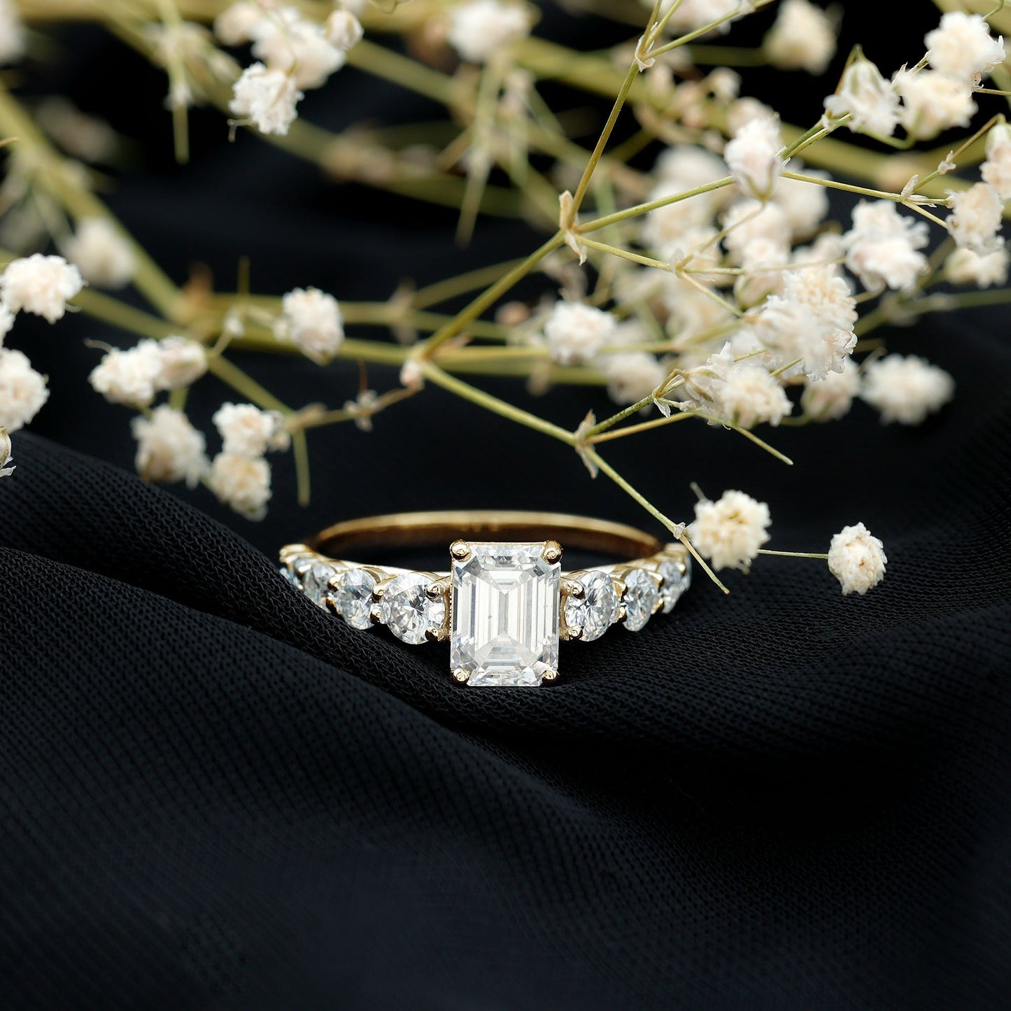 1.8 Carat Lab Grown Diamond Emerald Cut Engagement Ring With Side Stones