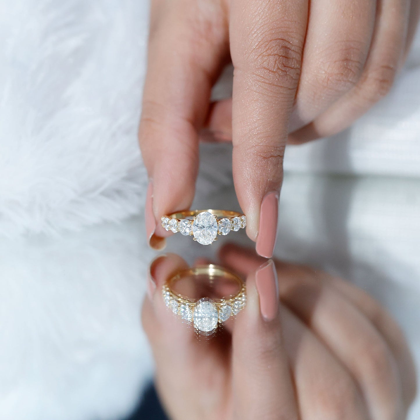 Lab Grown 1.2 Carat Diamond Oval Engagement Ring With Side Stones