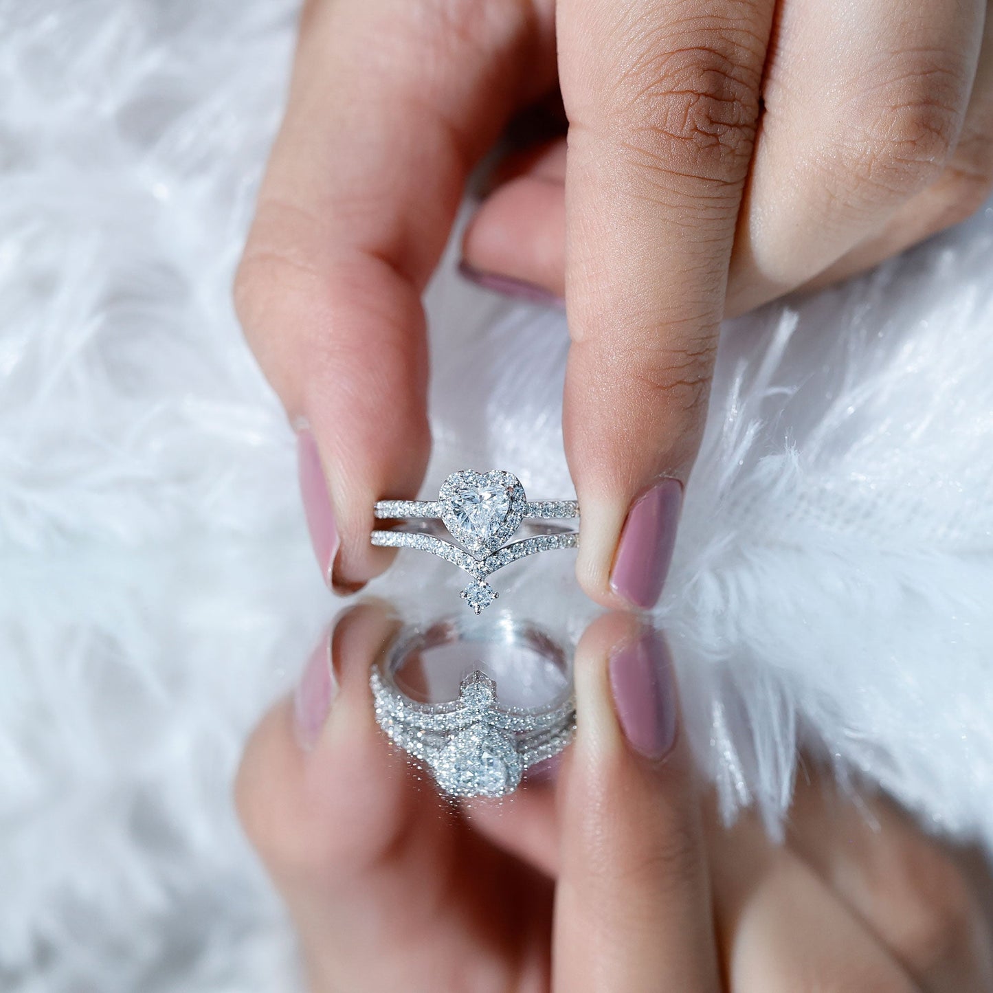 Certified 0.5 Carat Lab Grown Diamond Heart Bridal Ring Set
