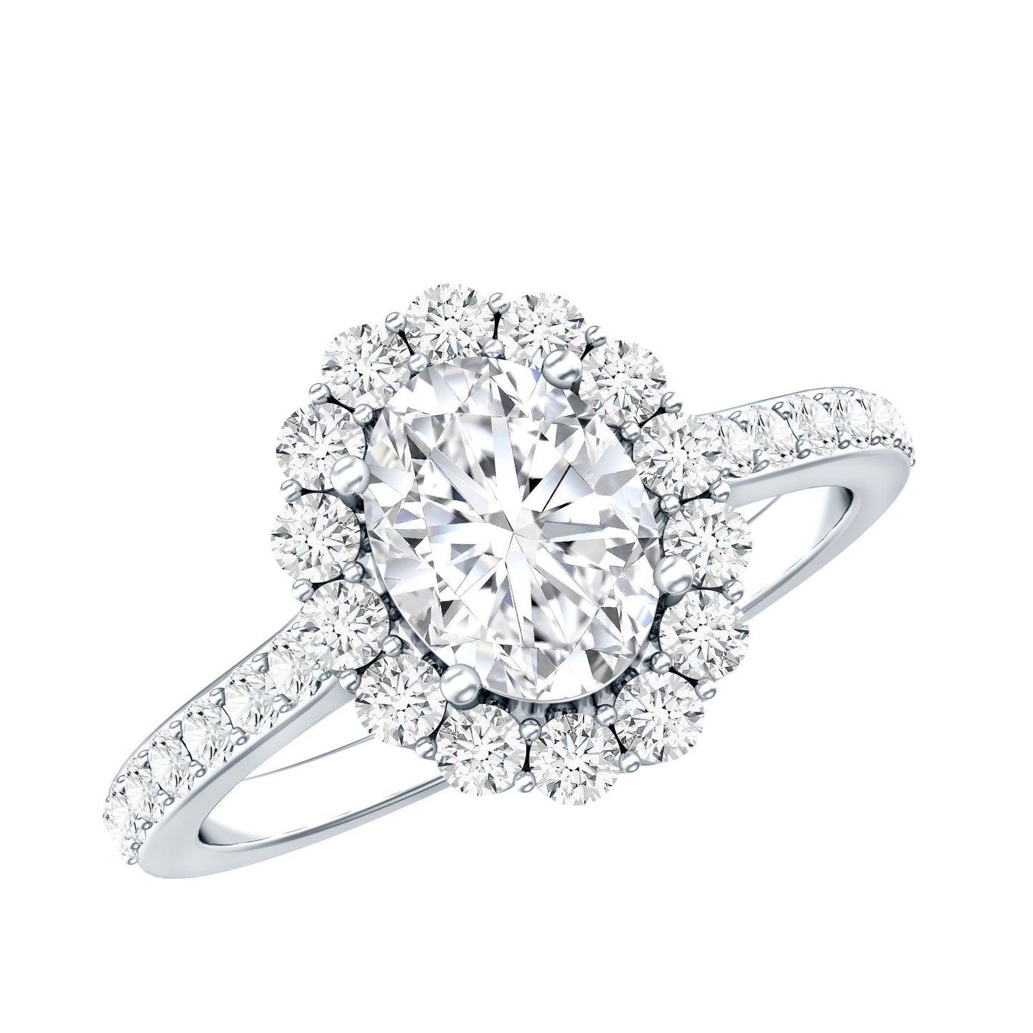 Lab Grown Diamond 1.2 Carat Oval Halo Engagement Ring With Side Stones