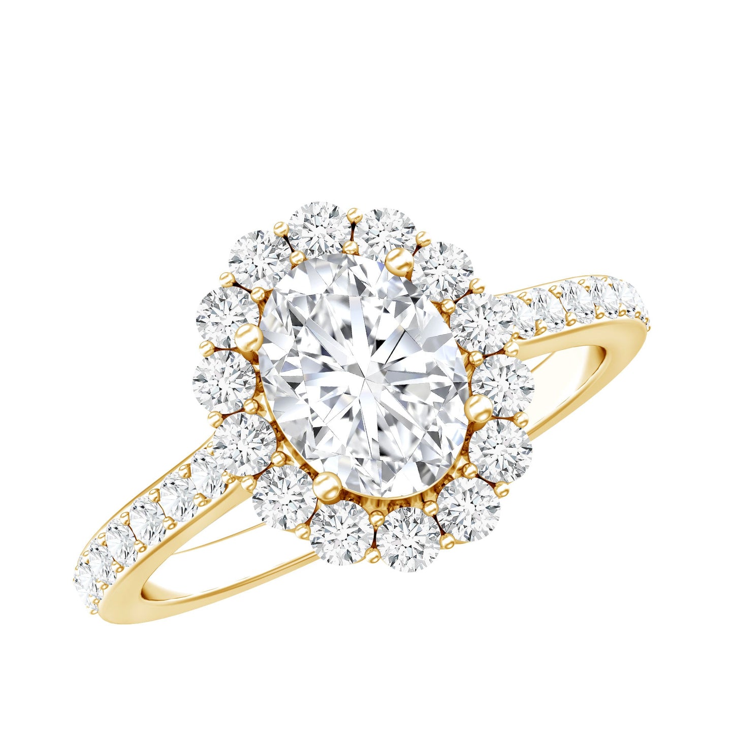 Lab Grown Diamond 1.2 Carat Oval Halo Engagement Ring With Side Stones