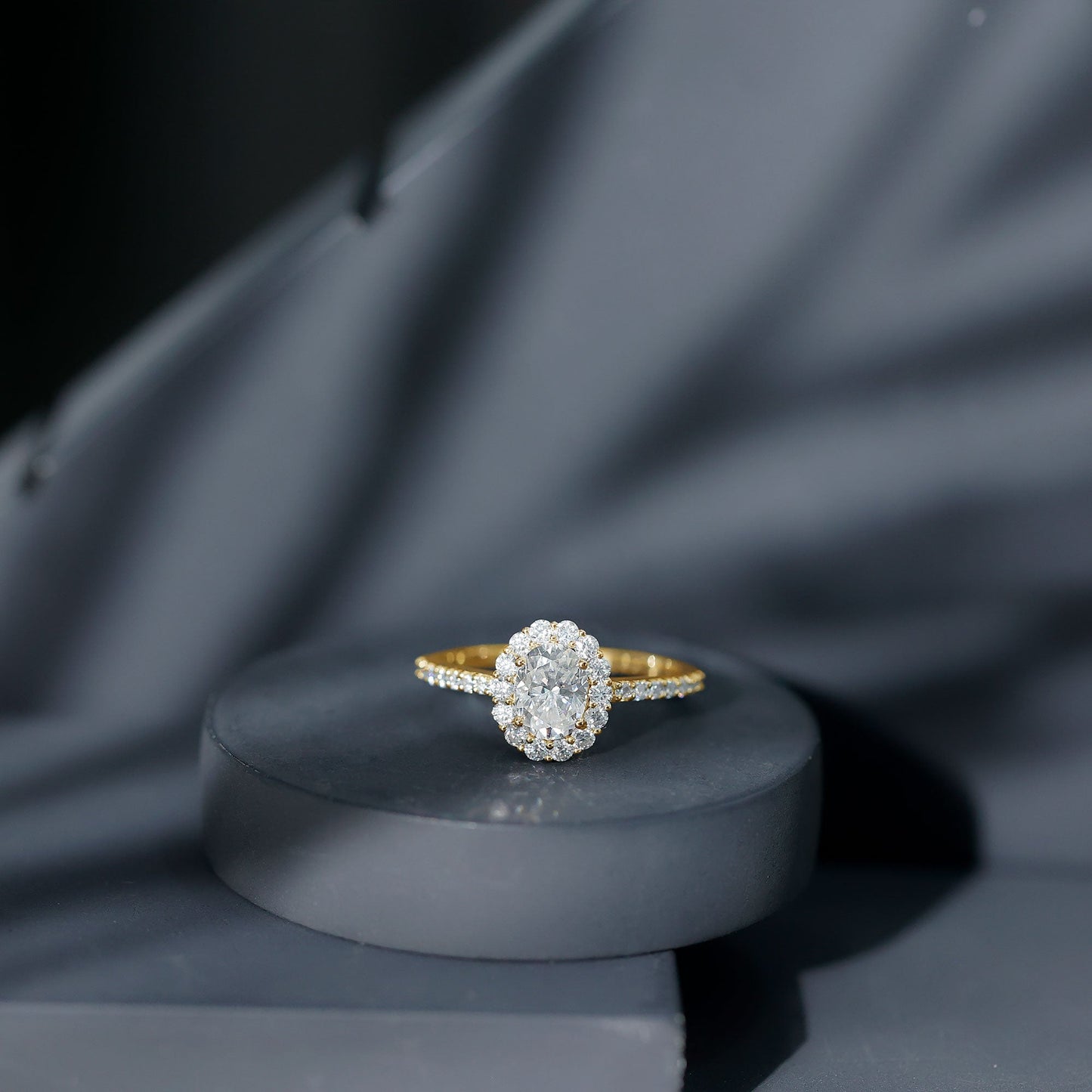 Lab Grown Diamond 1.2 Carat Oval Halo Engagement Ring With Side Stones