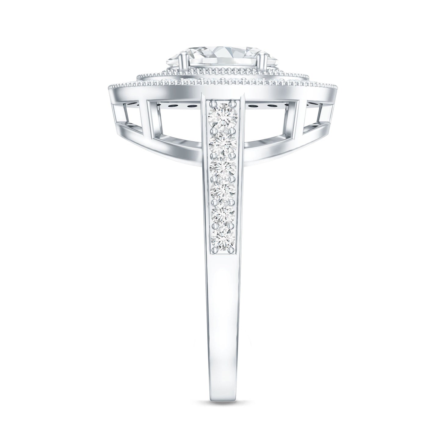 Certified 1.2 Carat Oval Lab Grown Diamond Double Halo Engagement Ring