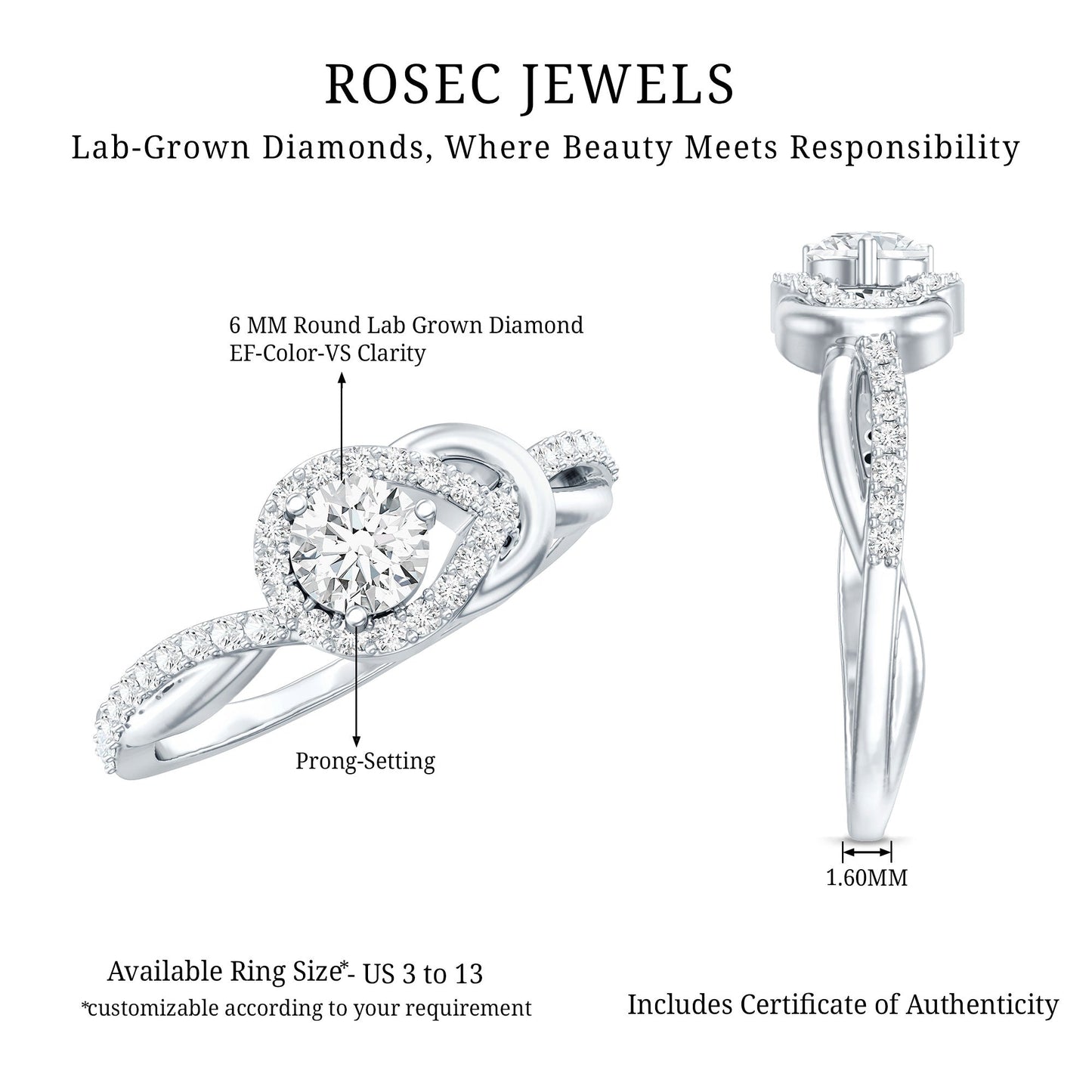 Certified 0.9 Carat Lab Grown Diamond Love Knot Engagement Ring