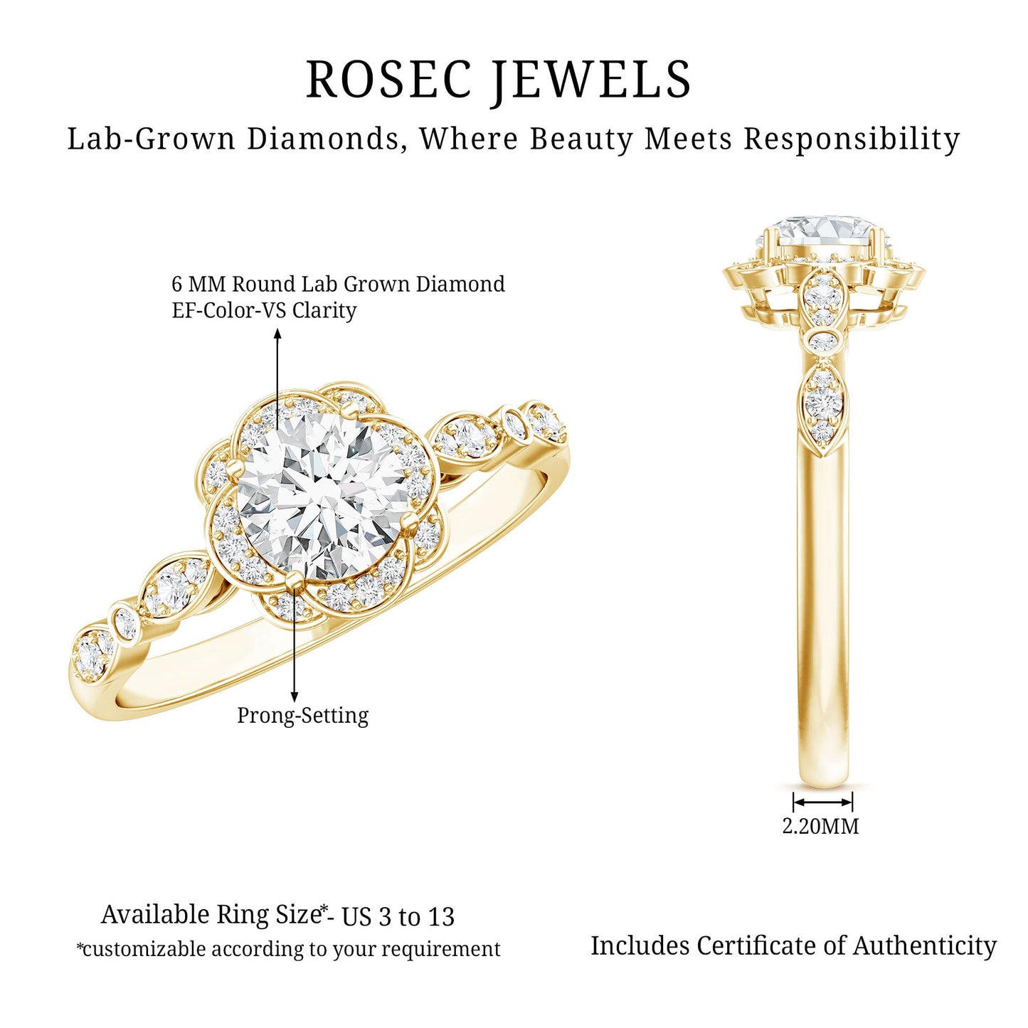 Certified Lab Grown 0.9 Carat Diamond Nature Engagement Ring