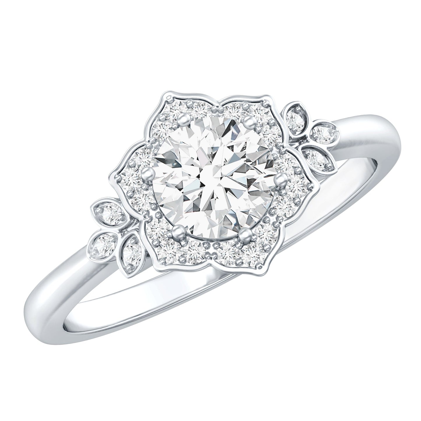 Certified Lab Grown Diamond Art Deco Flower Engagement Ring