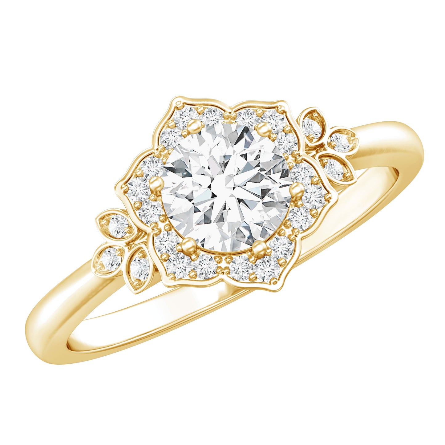 Certified Lab Grown Diamond Art Deco Flower Engagement Ring