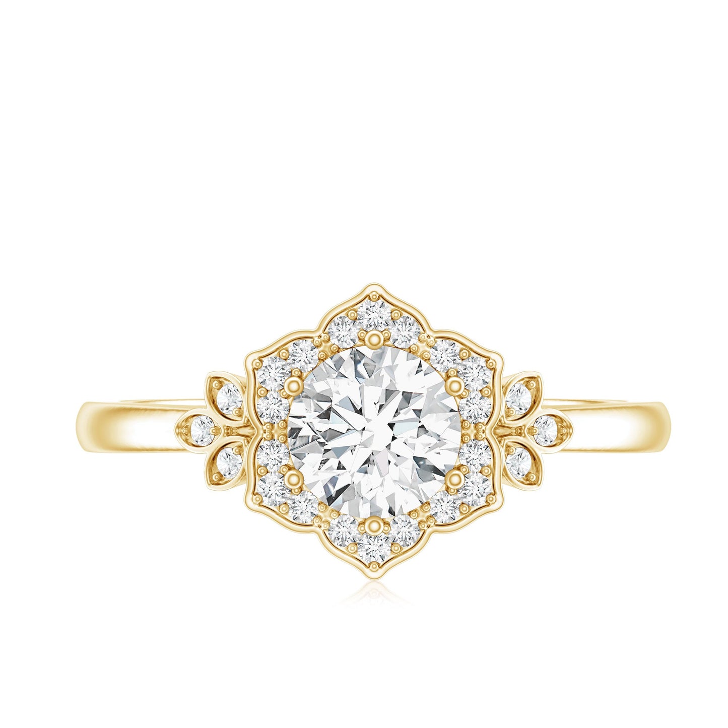 Certified Lab Grown Diamond Art Deco Flower Engagement Ring