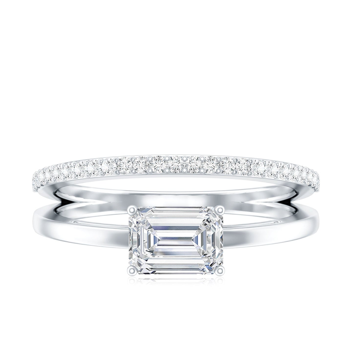 1.8 Carat Emerald Cut Lab Grown Diamond Double Band Engagement Ring