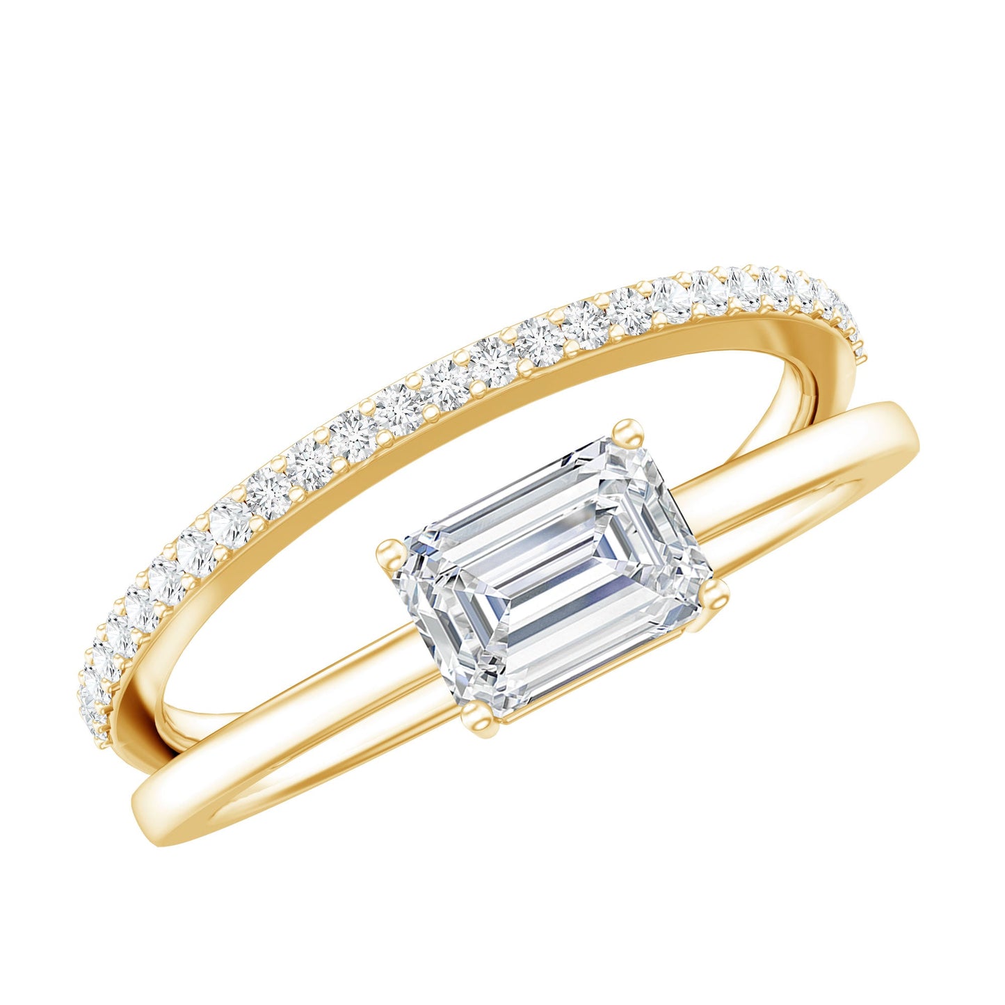 1.8 Carat Emerald Cut Lab Grown Diamond Double Band Engagement Ring