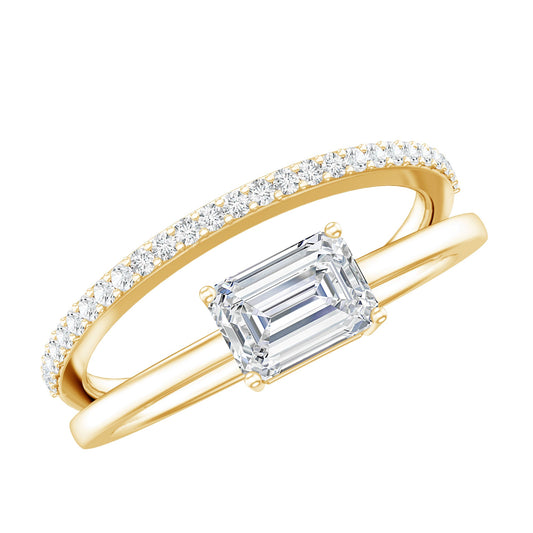 1.8 Carat Emerald Cut Lab Grown Diamond Double Band Engagement Ring