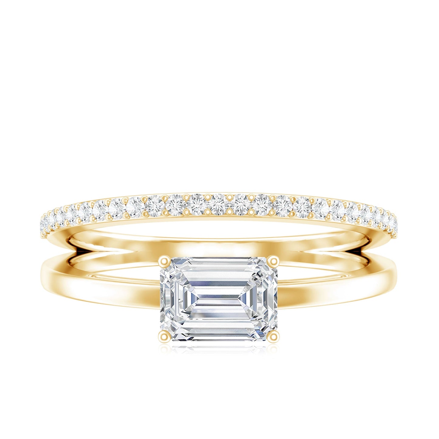 1.8 Carat Emerald Cut Lab Grown Diamond Double Band Engagement Ring