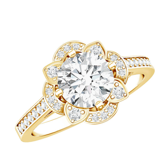 2 Carat Lab Grown Diamond Vintage Engagement Ring With Diamond Studded Shank