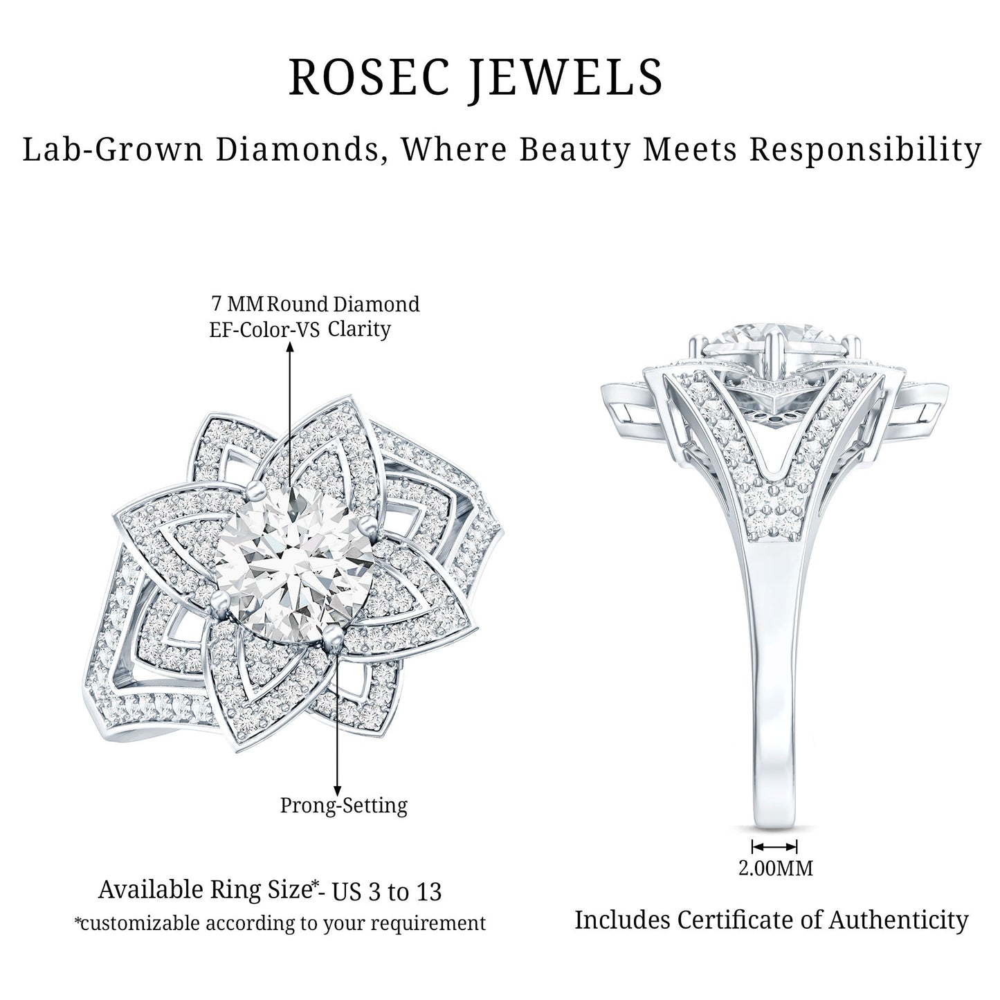 Lab Grown Diamond Art Deco Flower Engagement Ring