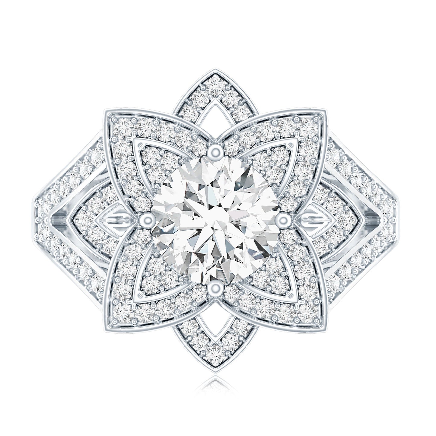 Lab Grown Diamond Art Deco Flower Engagement Ring