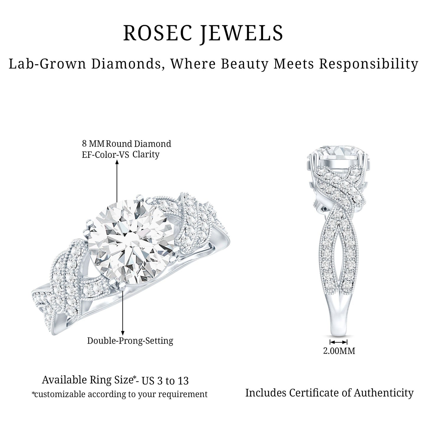 2 Carat Solitaire Lab Grown Diamond Non Traditional Engagement Ring