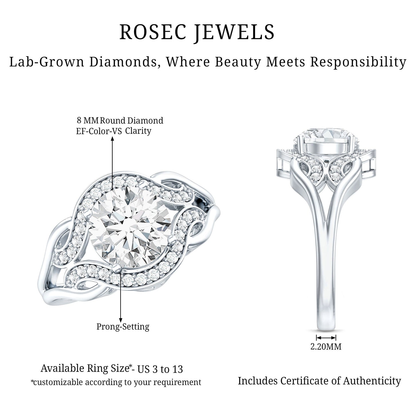 2 Carat Lab Grown Diamond Art Deco Engagement Ring