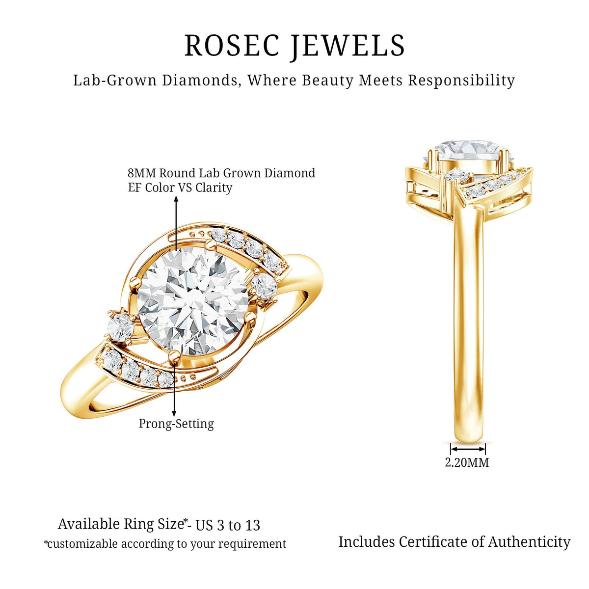 2 Carat Lab Grown Diamond Bypass Engagement Ring